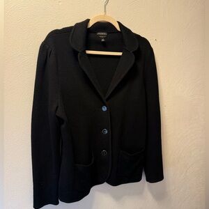 Talbots 100% Merino Wool Black Knit Blazer Jacket Classic Quiet Luxury Size M